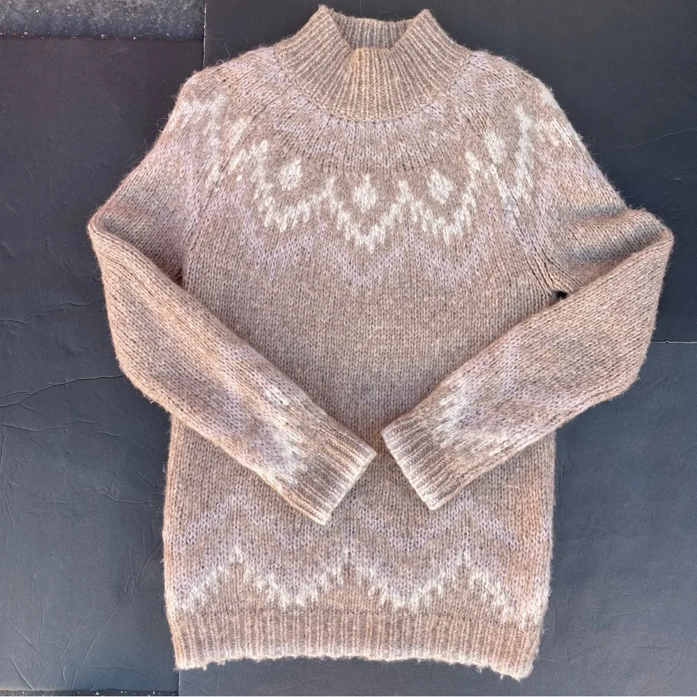 Theory Fair Isle Mock Wool Sweater Baby Alpaca Size P Petite 0 - Picture 3 of 7